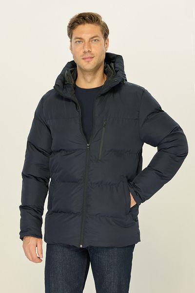 RİVERCLUP Men's Navy Blue Fiber Hooded Windproof Puffer Winter Jacket