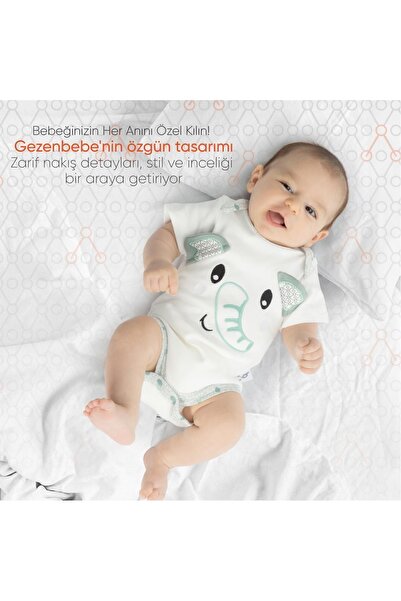 Gezenbebe Hero Elefant Patterned Embroidered Short Sleeve Body for Babies