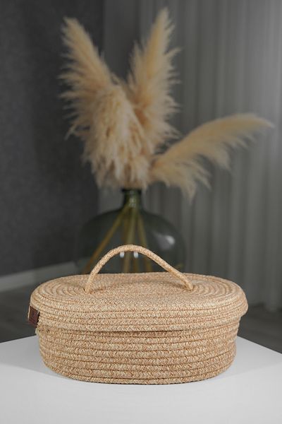 ERSU AHAT HOME DESİGN Jute Wicker Basket with Oval Lid - Hand Woven, Multi-Purpose Bathroom and Kitchen Organizer