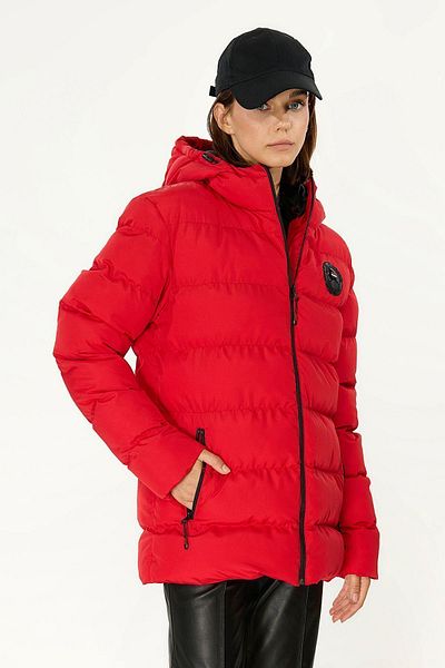 QAWWA Women's Red Windproof Puffer Winter Jacket