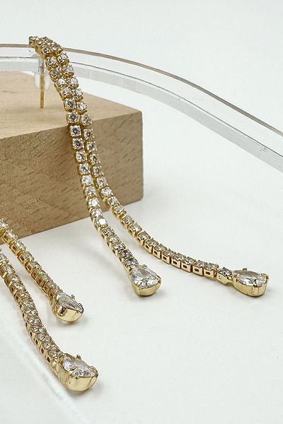 Onouqo Gold Color Double Row Waterway Zircon Stone Women's Steel Earrings