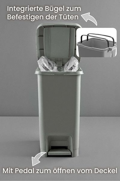 Viwares 25 Liter Slim Trittmülleimer Grau
