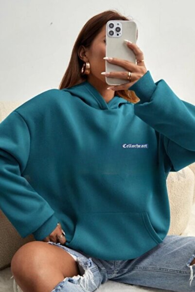 CAST COLLECTİON Hanorac oversize Celloheart pentru femei albastru petrol