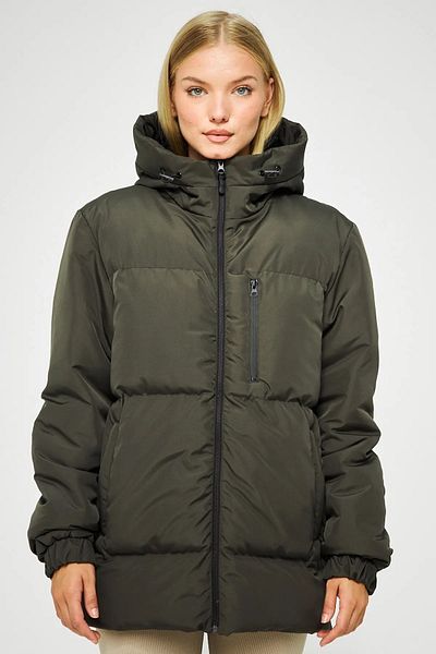 RİVERCLUP Women's Khaki Fiber Hooded Windproof Inflatable Winter Coat