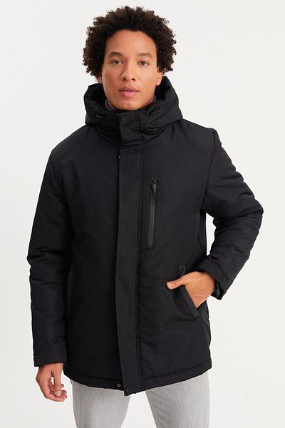 RİVERCLUP Men's Black Waterproof and Windproof Hooded Winter Coat & Coat & Parka