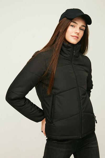 QAWWA Women's Black Fiber Windproof Puffer Winter Jacket