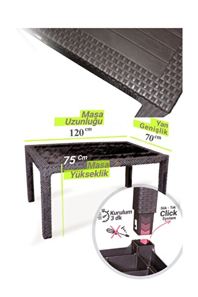 ZİYNET HOME Rattan Masa 70x120 Sabit Masa - Bahçe balkon teras 1. Kalite Orta Boy