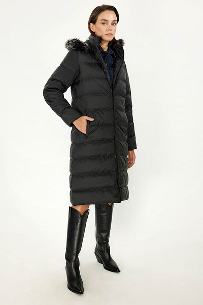 QAWWA Černý dámský kabát - teplý držák a výplň Windproof