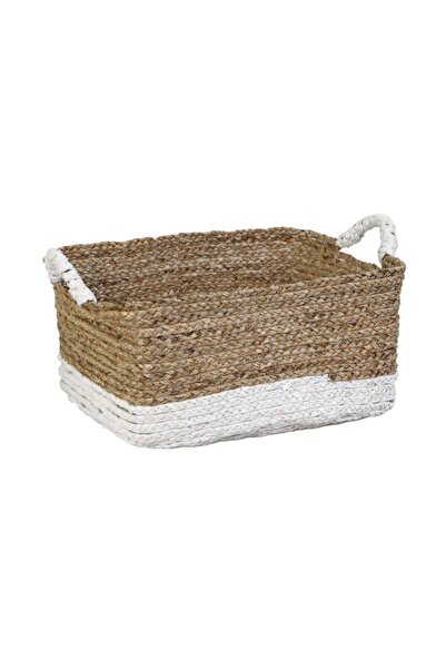 KANCAEV Mendong Wicker, Flexible Rectangular Basket, White-Natural, Medium