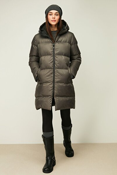 QAWWA Dámská zimní bunda s kapucí a kapucí z antracitového vlákna odolná proti větru