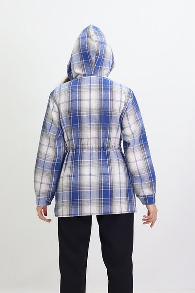 Kamex Cămașă de damă Lumberjack cu glugă în carouri albastre - crem