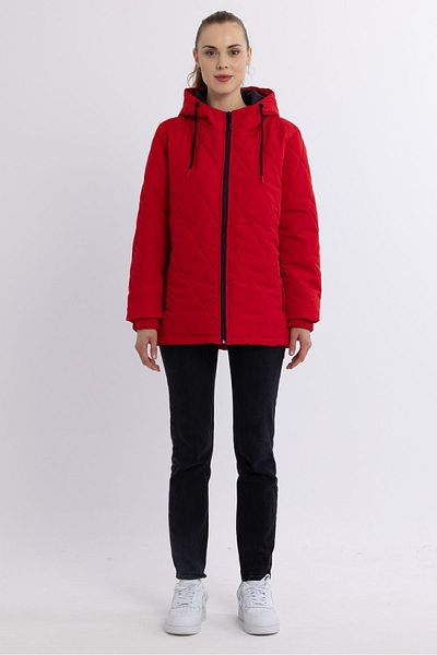 QAWWA Women's Diamond Pattern Hooded Red Ultra Light Seasonal Coat