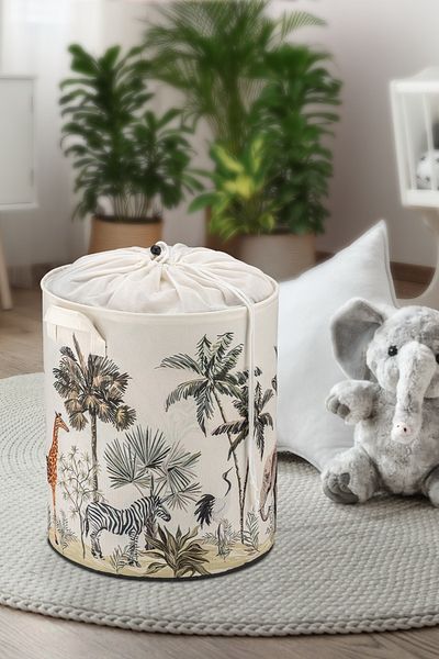 Rope Home Safari Printed Mesh Κουτί αποθήκευσης παιχνιδιών Dirty Laundry Basket Πτυσσόμενο καλάθι οργάνωσης 37x40