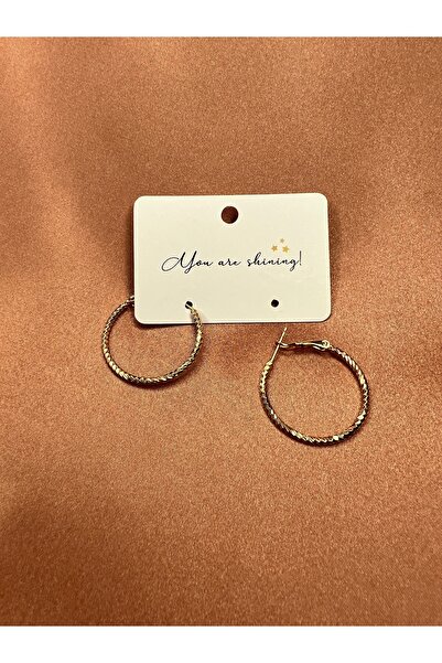 Elassin Aksesuar Burma Detaylı Halka Büyük Boy Gold Renk Küpe / Çap 3cm