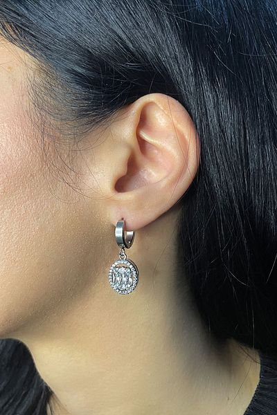 Onouqo Silver Color Non-Darking and Rusting Steel - Zircon Stone Drop Earrings
