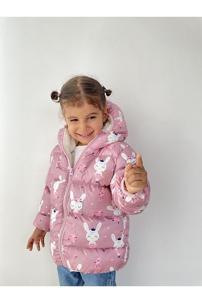 LEONE GYM Printed Inflatable Baby Girl Coat with Soft Fleece Inside and Hood