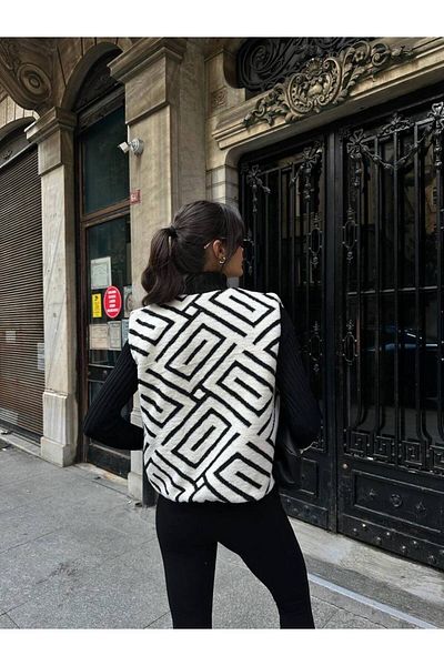 İLKCET MODA Γυναικείο χειμερινό γιλέκο με υπερμεγέθη σχέδια