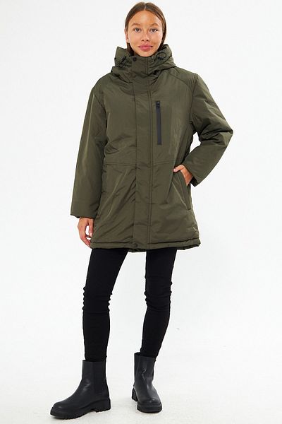 QAWWA Women Khaki Windproof Hooded Winter Sports Coats Coat Parka