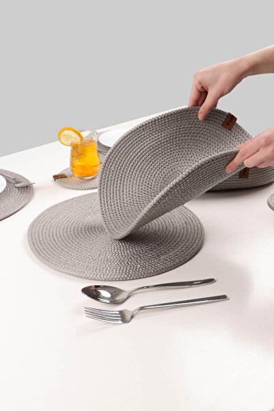 Pikas 4 Pieces Jute Plate / American Service Lux Presentation Plate, Presentation Plate Dowry Set Knitted Plate Bottom