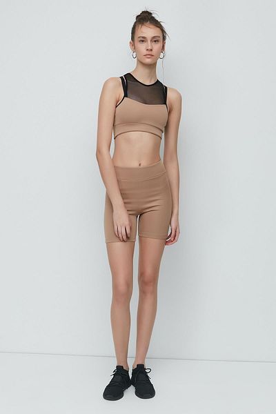 C&City Tulle Detail Bustier Long Shorts Set 9150 Brown
