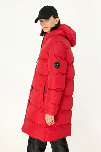 QAWWA Women's Hooded Windproof Red Inflatable Long Winter Coat Parka Coat