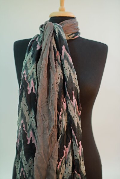 Mystic Siyah Gri Pembe Renk Desenli Pamuklu Viskon Şal Eşarp