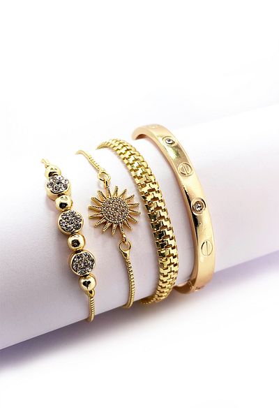 Onouqo Zircon Stone Gold Color Bracelet Set - Quadruple Combination