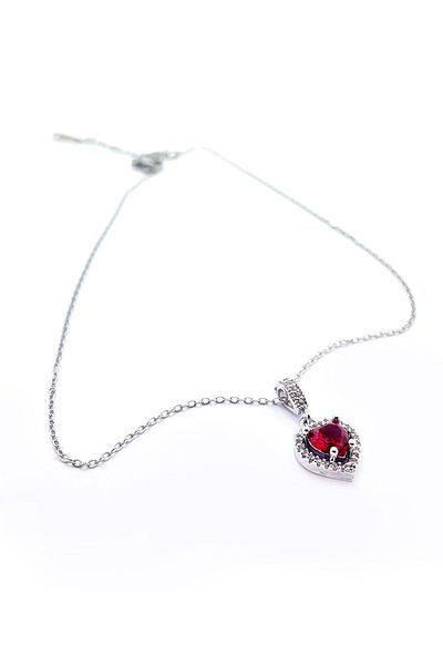 Onouqo Zircon Stone Heart Silver Necklace - Red Color