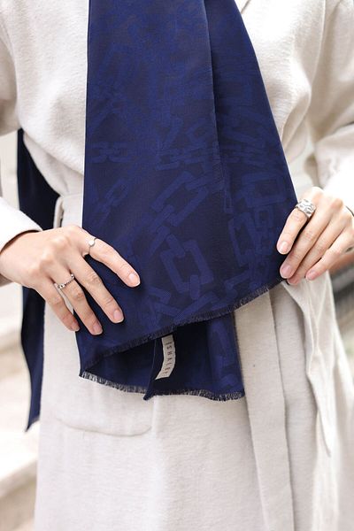 shalby Qufi Pattern Cashmere Hijab Σάλι Navy Blue