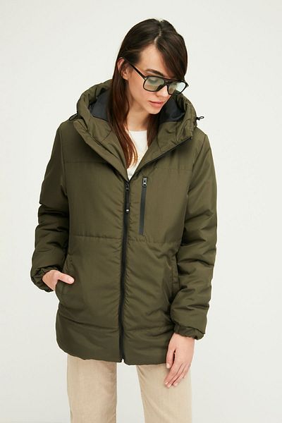 QAWWA Women's Khaki Lined Hooded Windproof Puffer Winter Jacket