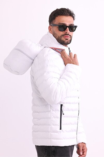 RİVERCLUP Erkek Beyaz Rüzgar Geçirmez Kapüşonlu Taşınabilir Çantalı Elyaf Dol...