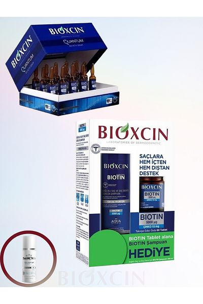 Bioxcin Quantum Hair Care Serum and Biotin 6 Mlx15 - 60 Tablets + 300 ml Shampoo + 100ml Facial Cleansing Gel
