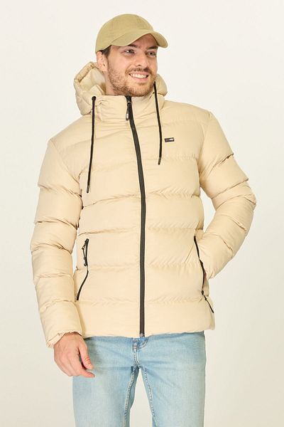 D1fference Men's Beige Puffer Jacket - Windproof, Hooded, Lined