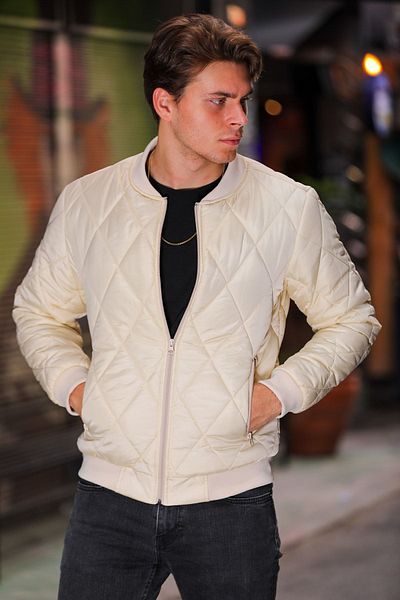 Goccix Men's Beige College Collar Windproof Coats