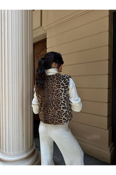İLKCET MODA سترة شتوية نسائية منقوشة كبيرة الحجم