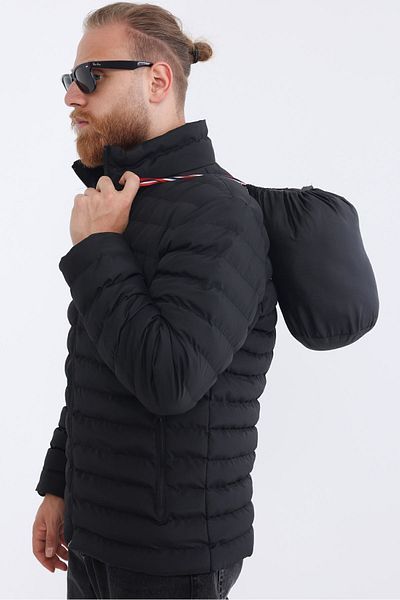 Goccix Men's Ultra Lightweight Black Sports Jacket - Windproof with Portable Bag and Fiber Padding