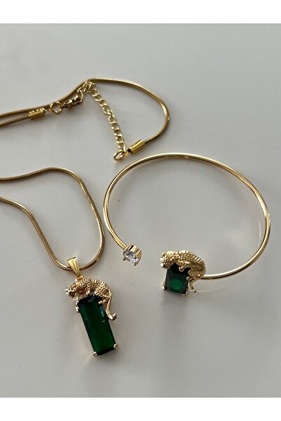 tones official قلادة النمر النمر مع سلسلة من الفولاذ المقاوم للتشويه باللون الأخضر