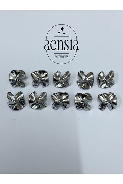 aensia ZRA نموذج زهرة ملتوية - بلوزة وقميص معدني فضي فضي، 1.78 سم - عبوة من 10 قطع