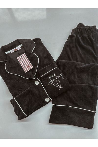 Serbella Black Good Morning Embroidered Set