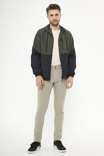 Fuga Ibiza Men's Black-Khaki Two-Color Lined Windproof Hooded Raincoat with Pocket