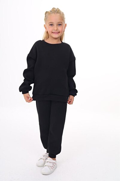 Lolliboomkids Κοριτσίστικη φόρμα με 3 νήματα με ραβδώσεις πάνω και κάτω ροζ μαύρο χρώμα Άνετη εφαρμογή