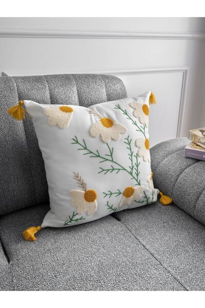 BMYHOME غطاء وسادة مفرد مطرز من القماش الأبيض