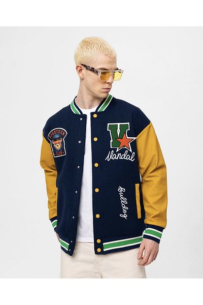 ibeeka Men's Clothing New Season Embroidery Lettering Figure Detail Appliqued Leather Sleeve Cuff Detailed College Coat / Jacket