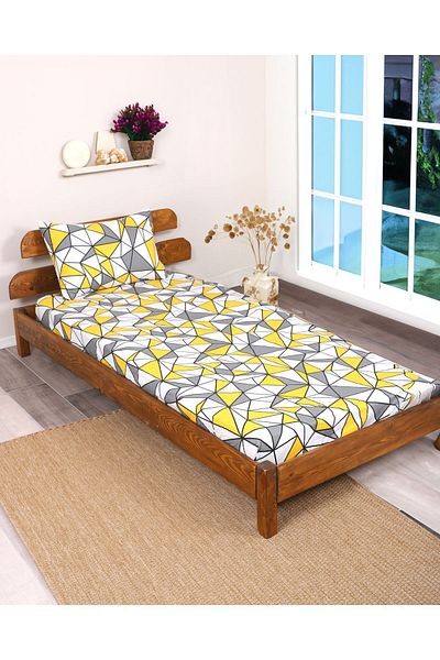 ENESSA SINGLE PERSON ELASTIC SHEET SET YELLOW GEOMETRIC