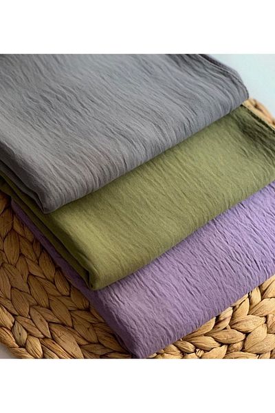 HAR-UM Ticaret Hijab Women's Cotton Crash Jazz Shawl Model-3 Piece Set [ Grey>khaki>lilac]