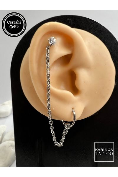 Karınca Piercing Rhinestone Piercing Ring Chain Earlobe Conch Flat Cartilage Bridge Helix Piercing Earrings