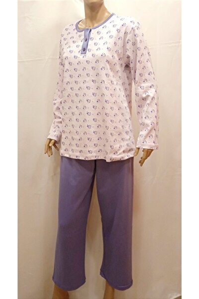 Mefa Pijama Γυναικείο σετ πιτζάμες λιλά μωβ με 3 κουμπιά και σχέδιο στο επάνω...