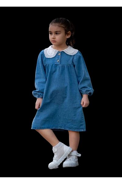 Lolliboomkids Baby Collar Long Sleeve Girl's Denim Dress