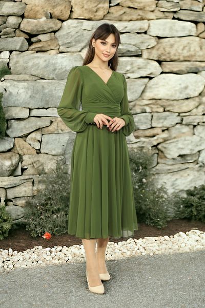 FaBe Fashion Φόρεμα μίντι σιφόν με μακριά μανίκια με διπλό στήθος