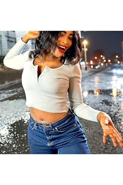 ibeeka Nova sezona Siva Pamuk Rebrasta pletenina - Okrugli izrez kroj Skraćen...